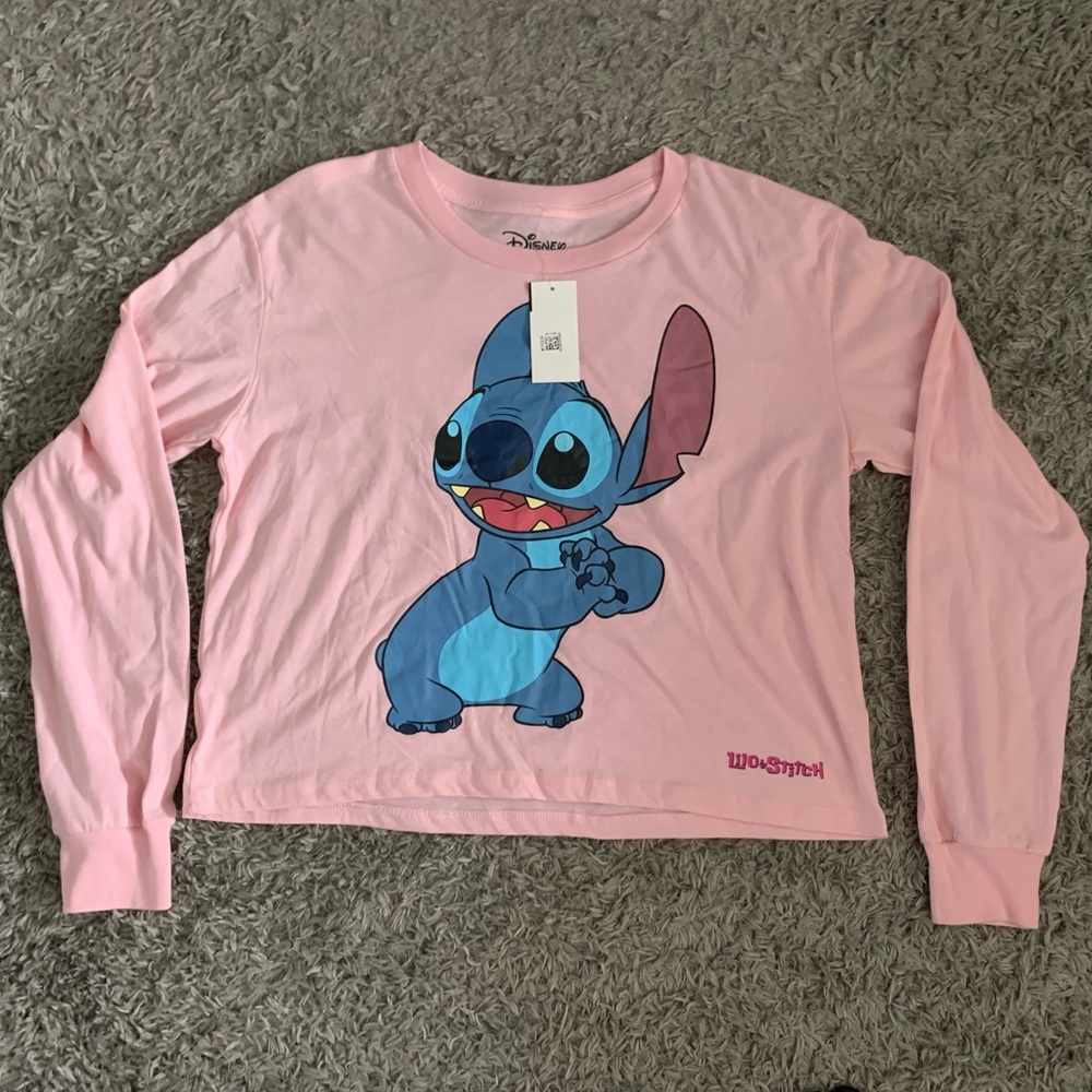 Pink Disney Long Sleeve Tee - Stitch Cropped Tee